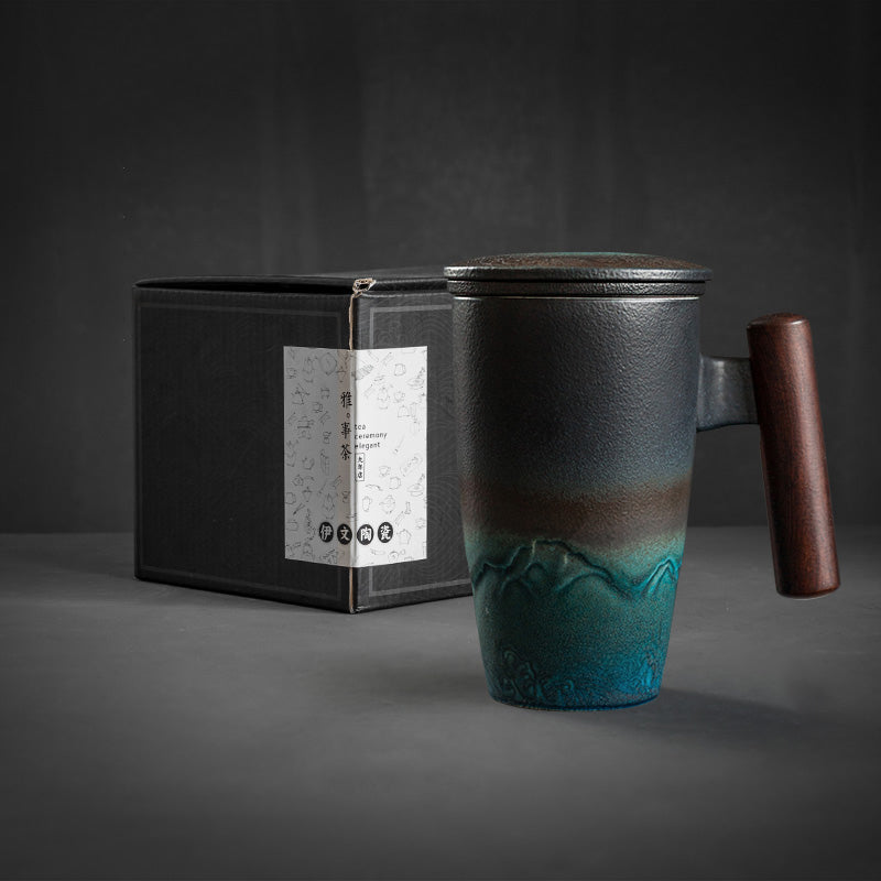 Taza de separación de té de marca simple de cerámica de estilo europeo con tapa