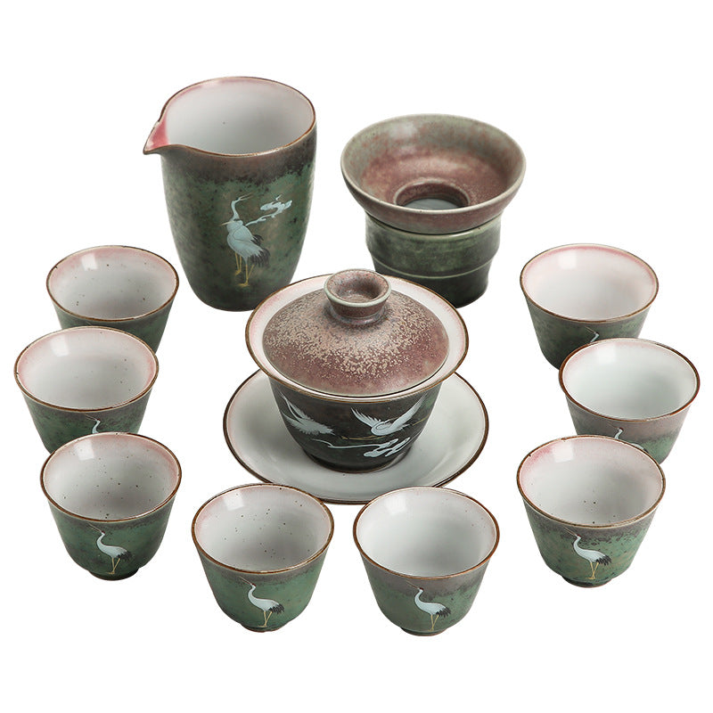 Nuevo juego de té chino Crane - ¡Variaciones de exposición y taza Yulan disponibles!